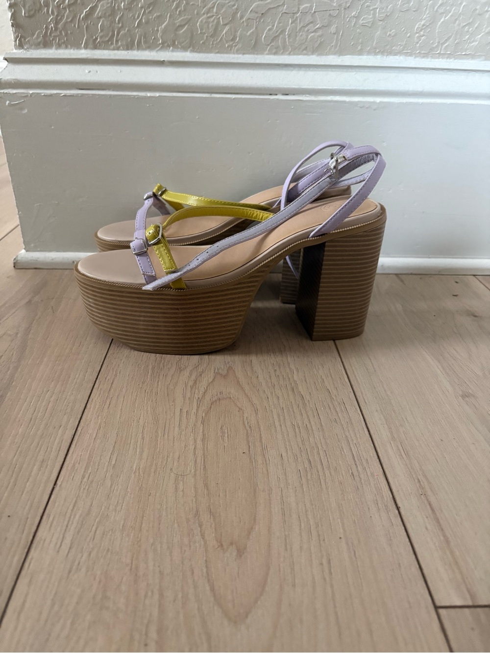 Urban Outfitters Lilac and Yellow Platform Block Heel Sandals